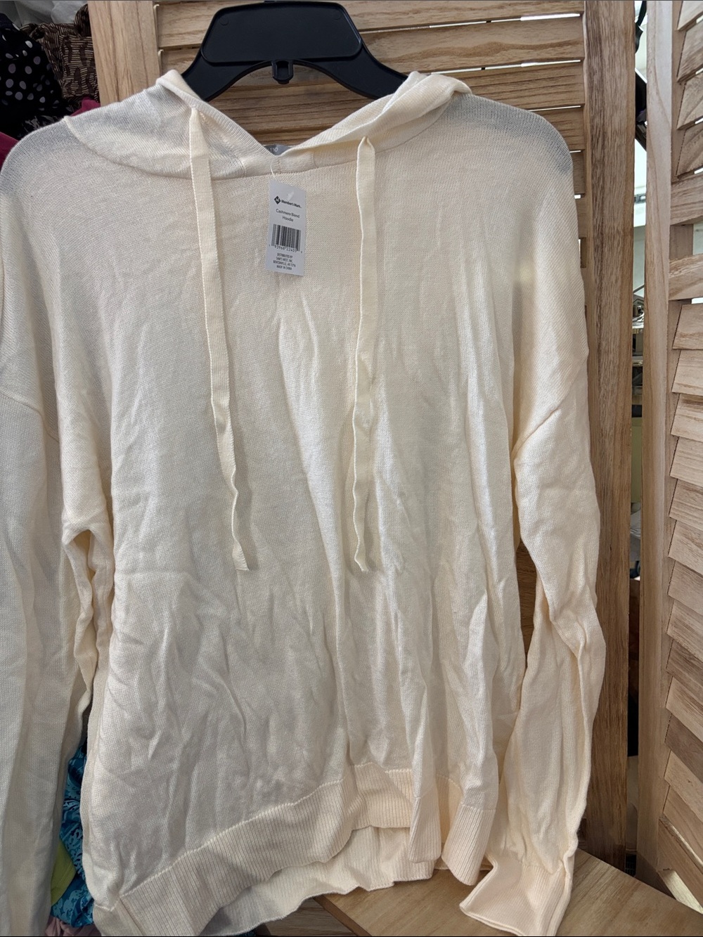 Light Cream Cashmere Blend Hoodie Sweater -  Lightweight Pullover Medium NWT